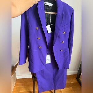NEW ZARA Purple Women’s 80s inspired Power Blazer/Pencil Skirt Set